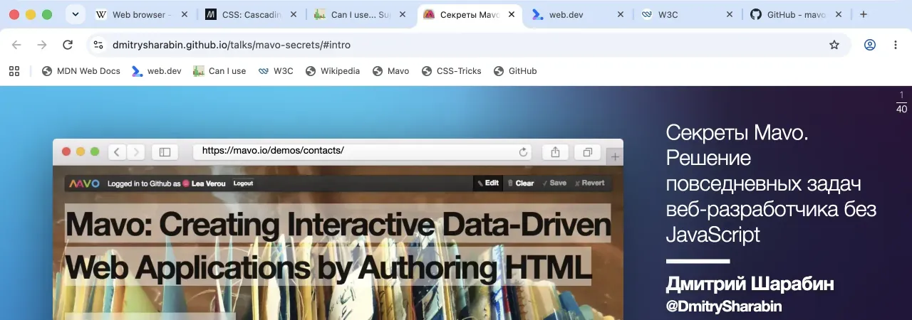 A slide deck in a Chrome tab, with the tab strip, the address bar, and the bookmarks bar